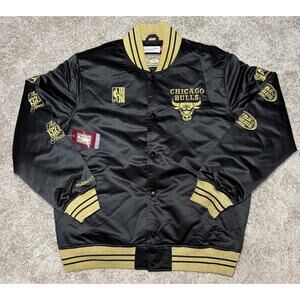 Chicago Bulls Mitchell & Ness MVP Hardwood Classic Black Gold Satin Jacket Large